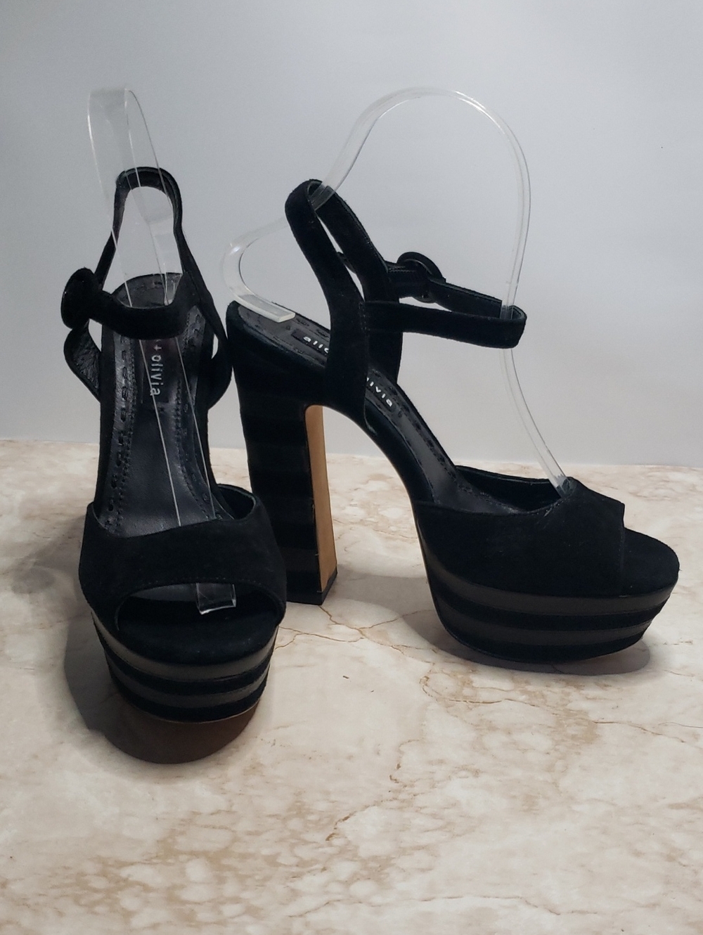 Alice + Olivia Black Platform Suede High Heel Sandals 36.5